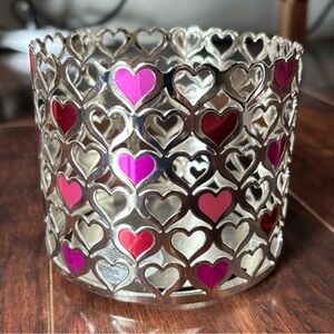 NWT Bath & Body Works Silver Pink Red Heart 3-Wick Candle Holder